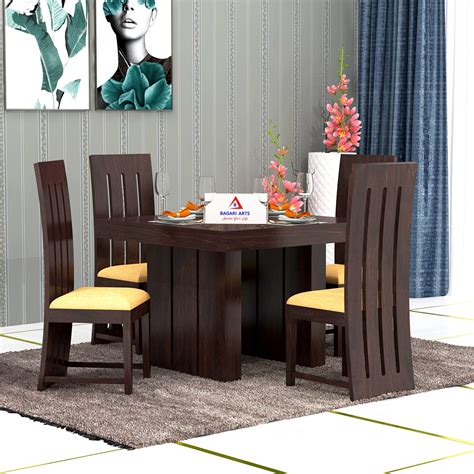 Buy BAGARI ARTS Wooden Solid Sheesham Wood Dining Table 4 Seater Dining ...