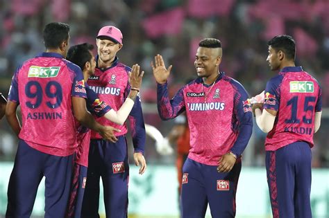 Rajasthan Royals players celebrate the wicket of Abhishek Sharma ...