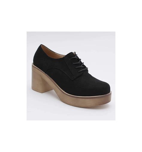 Derbies compensées avec trous et lacets bout rond noir VANINA