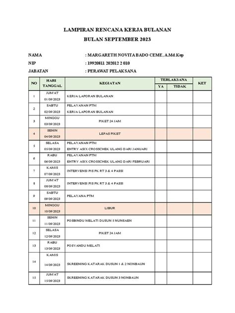 Rencana Kerja Bulanan September | PDF