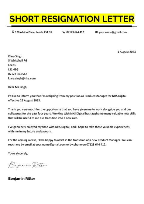 Resignation Letter Template Uk Imate Effectively - Infoupdate.org