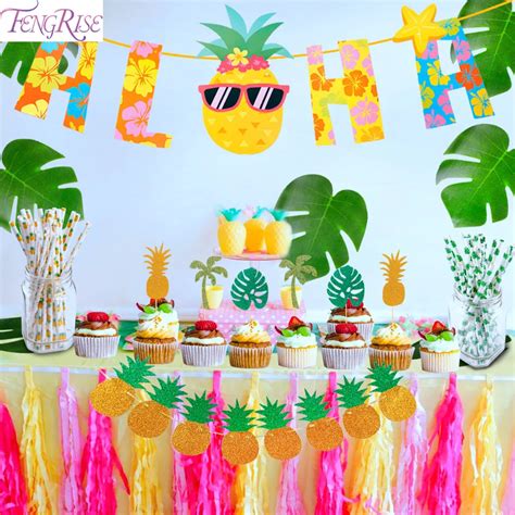 FENGRISE Aloha Hawaiian Party Decorations Table Theme Hawaii Birthday Aloha Decoration Summer ...