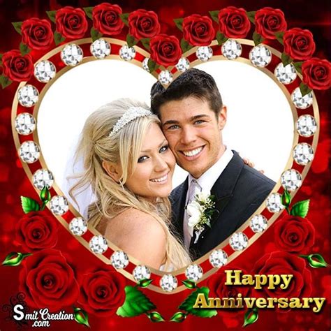 Happy Anniversary Roses Dimond Heart Photo Frame - SmitCreation.com/Photoframe/