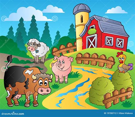 Country Scene with Red Barn 1 Stock Vector - Illustration of farmstead, calm: 19700712