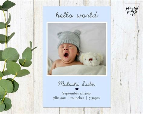 Personalized Baby Boy Birth Announcement Card 4x6 or 5x7 | Etsy | Baby ...