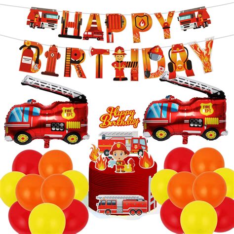 Buy Firetruck Birthday Decorations,Fire Truck Birthday Party Supplies with Happy Birthday Banner ...