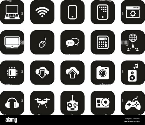 Modern Technology Icons White On Black Flat Design Set Big Stock Vector Image & Art - Alamy