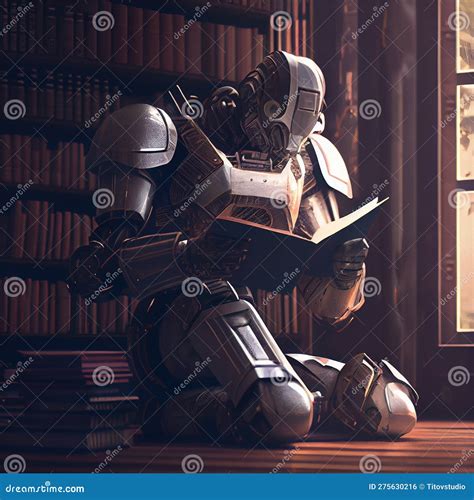 Humanoid Robot Reads a Book in the Library Stock Photo - Image of ...