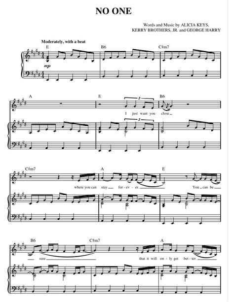 No One by Alicia Keys (piano sheet)