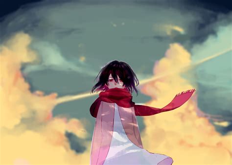 shingeki-no-kyojin-mikasa-ackerman-red-scarf-short-hair-attack-on-titan ...