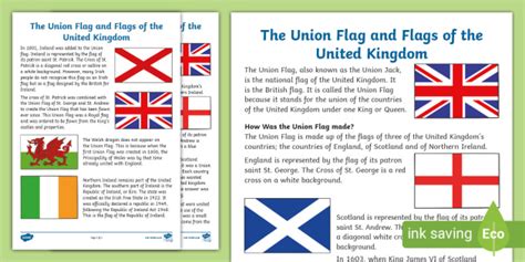 The Union Flag and Flags of the United Kingdom Information Sheet