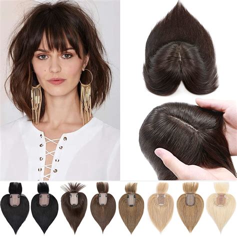 Buy SEGO 100% Real Human Hair Toppers with Bangs 150% Density Silk Base Clip in Topper Top Hair ...