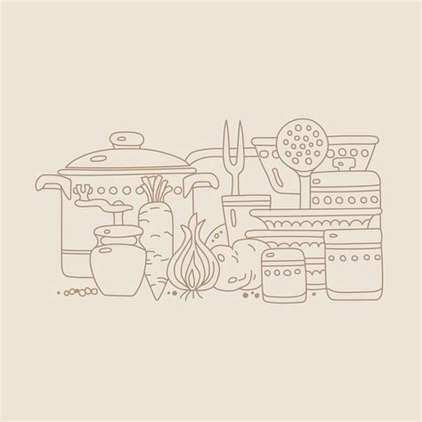 Premium Vector | Kitchenware and vegetables for cooking soup in hand drawn style vector illustration