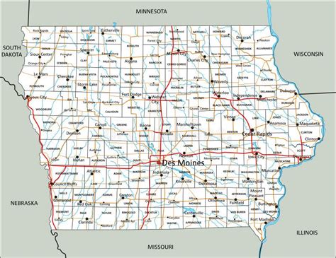 Detailed Iowa Road Map with Labeling. Stock Vector - Illustration of ...