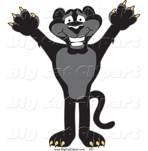 Big Cat Cartoon Vector Clipart of a Happy Black Jaguar Mascot Character Holding His Arms up by ...