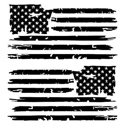 Set of 2 Black Distressed Tattered USA American Flag Decal Stickers for ...