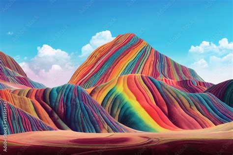 Rainbow mountains, Zhangye Danxia geopark, China, anime style, webtoon ...