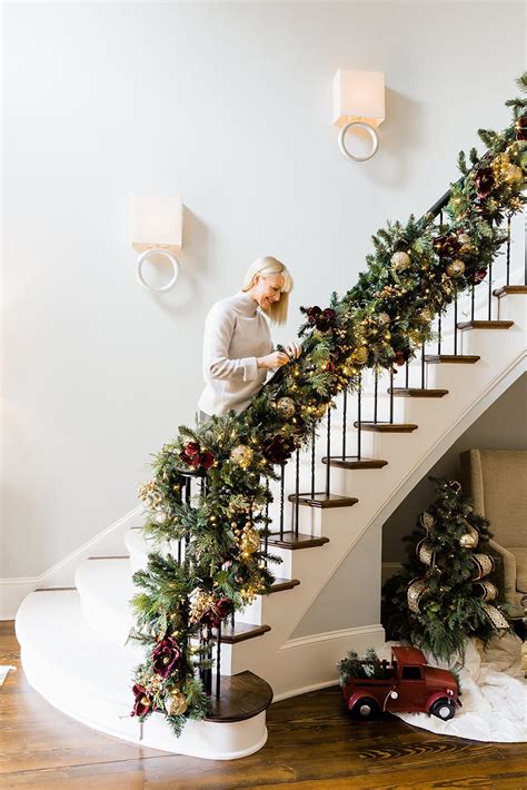 Double the Christmas Garland on a Staircase Banister! | BlueGrayGal