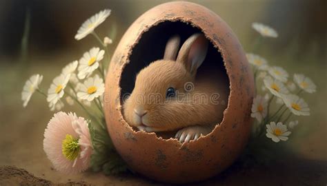 Cute Bunny with Easter. Flower Background. Stock Illustration ...