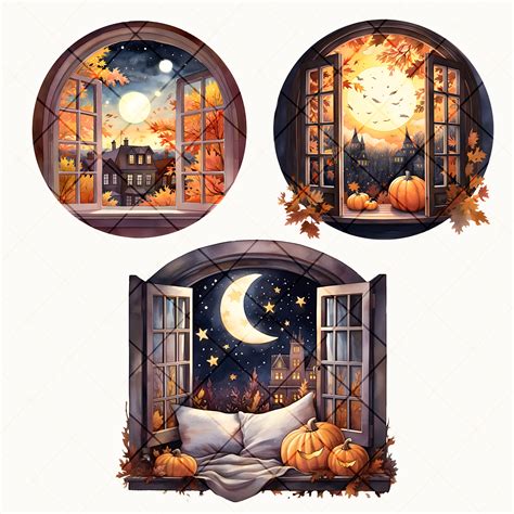 15 Cozy Autumn Window View Clipart, Watercolor Fall Art, Quality Art ...