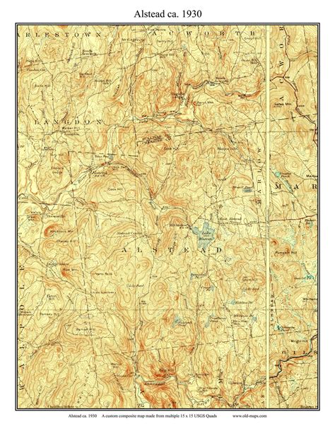 Alstead 1930 - Custom USGS Old Topo Map - New Hampshire Cheshire Co. Towns - OLD MAPS