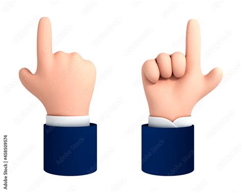 Vector cartoon hand with finger pointing up isolated on white background. Human hand touching or ...