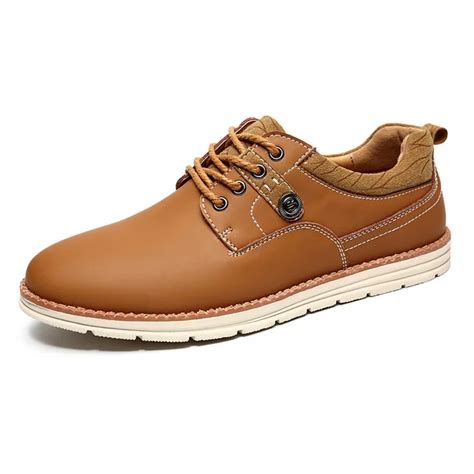 Spring Autumn Men Leather Casual Shoes Male Comfortable Leather Shoes Men Work Shoe Solid Color ...