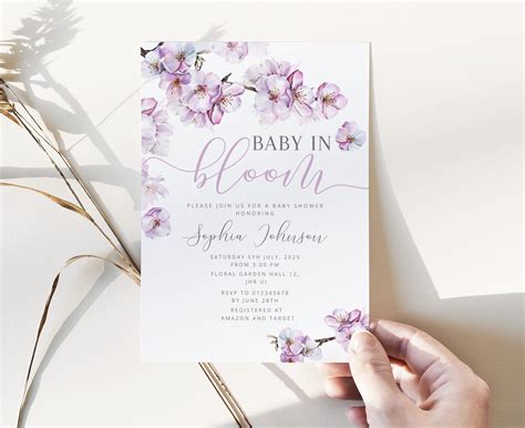 Baby in bloom Baby Shower Invitation template. Cherry blossom baby shower Invitation. It's a ...