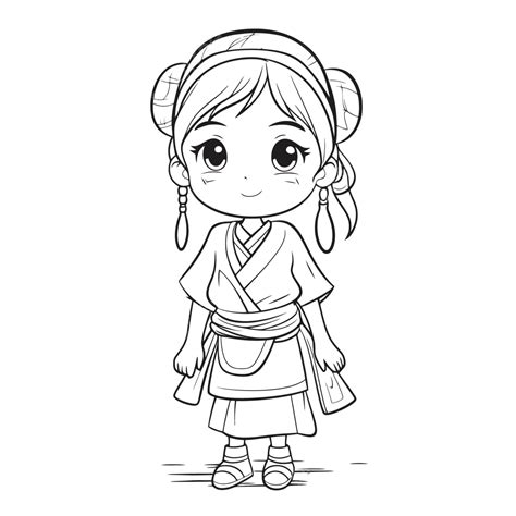 Japanese Girl Anime Coloring Page Outline Sketch Drawing