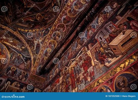 Fresco on Ceiling of Monastery Gura Humorului Romania Editorial Image ...