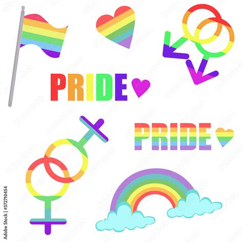 LGBT related symbols set in rainbow colors Pride Flag, Heart, Peace, Rainbow, Love, Support ...