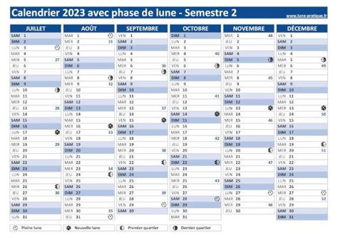 Calendrier Lune 2023