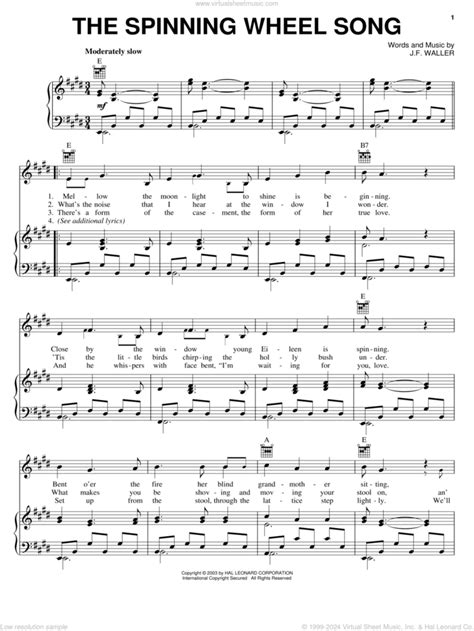 The Spinning Wheel Song sheet music for voice, piano or guitar