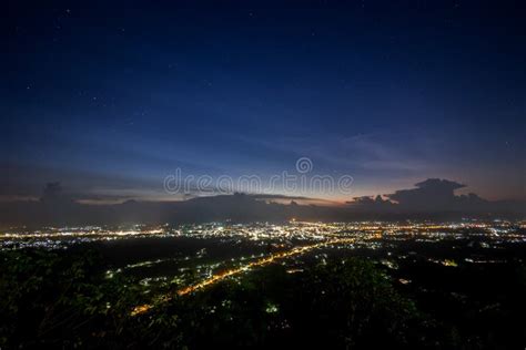 City Night Scene Mountain View Stock Photo - Image of view, twilight ...