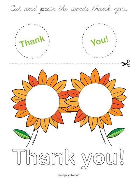 Cut and paste the words thank you Coloring Page - Cursive - Twisty Noodle