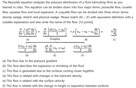 Solved The Reynolds equation analyzes the pressure | Chegg.com