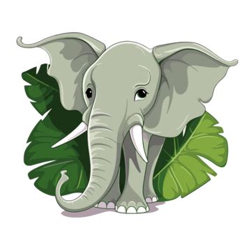 Elephant Ear Clipart Cute Elephant Near Leaf Vector Character Cartoon ...