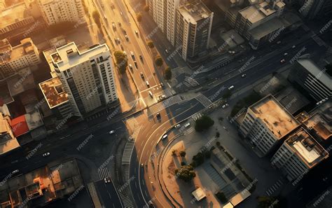 Premium AI Image | top view of a roundabout in the middle of a busy city aerial view centered ...