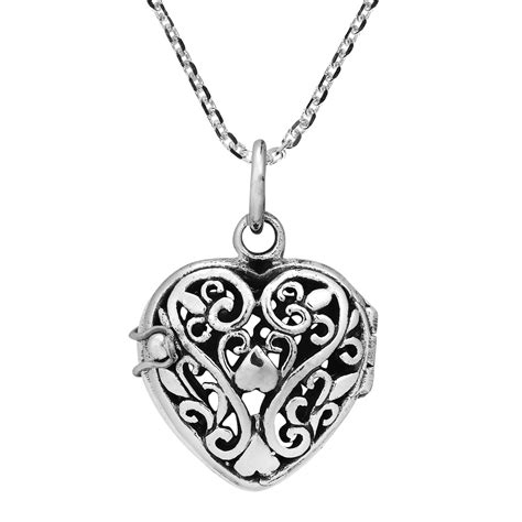 Romantic Filigree Heart Locket Sterling Silver Necklace