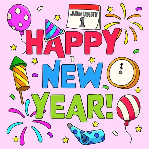 Premium Vector | Happy new year january 1 colored cartoon