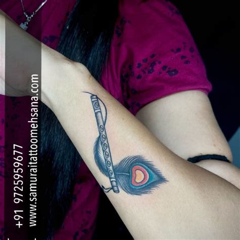 Flute with Feather Tattoo | Lord Krishna Tattoo