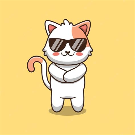 Premium Vector | Cute cat wearing glasses cartoon illustration.