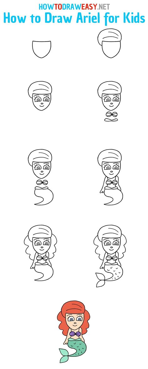 How To Draw Ariel Step By Step For Kids