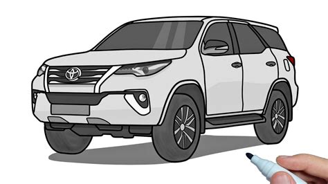 How to draw a TOYOTA FORTUNER step by step | Drawing SUV car - YouTube