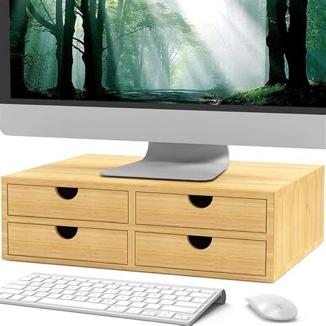 Buy MaxGear Monitor Stand Riser with Drawer, Bamboo Computer Monitor ...