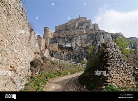 Castillo, castle, fortress, mountain, Morella, Castellon, Valencia, Spain, Europe Stock Photo ...