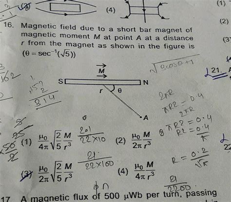 The magnetic induction field strength due to a short bar magnet at a ...