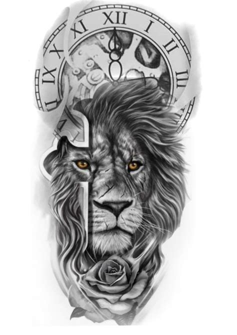 225+ Clock Tattoos Ideas and Designs (2022) - TattoosBoyGirl Lion Leg Tattoo, Lion Tattoo With ...