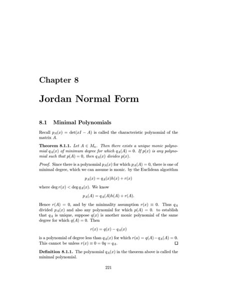 Jordan Normal Form Chapter 8 8.1 Minimal Polynomials