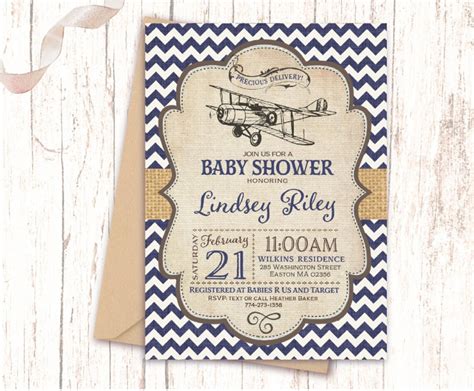 Airplane Baby Shower Invitations Vintage Airplane Navy - Etsy